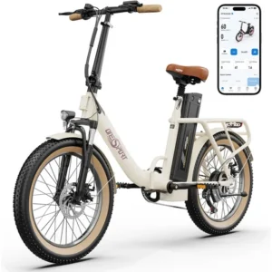 ONESPORT OT16 - Vélo Électrique Pliable - Roues 20" - Moteur 250W - Batterie 48V 17Ah - Amortisseur - Friens à disque - Blanc Cassé