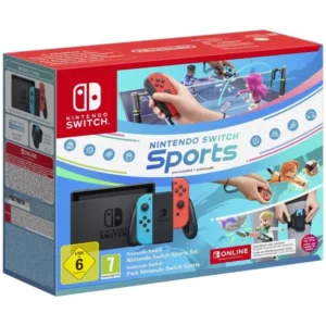 Console Nintendo Switch • Bleu Néon & Rouge Néon + Nintendo Switch Sports (Pré-installé) + 12 mois d’abonnement NSO (Code)