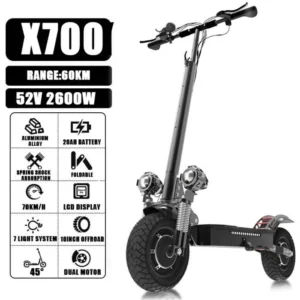 BAZARLAND30.Trottinette électrique pour adultes avec double moteur de 2 600 W, vitesse de pointe de 60km/h et 40 km d’autonomie.