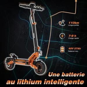 Trottinette Électrique RCB D7PRO Adulte 10’’ – Autonomie de 90-110 km – 800 W – 48V 27AH Batterie – Frein à double disque – APP