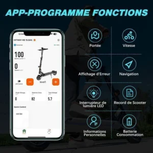 HITWAY Trottinette électrique Noir&Gris Pliable 8.5″ – 800W – Batterie 15,6AH avec écran LCD – APP control – Ultra Portable